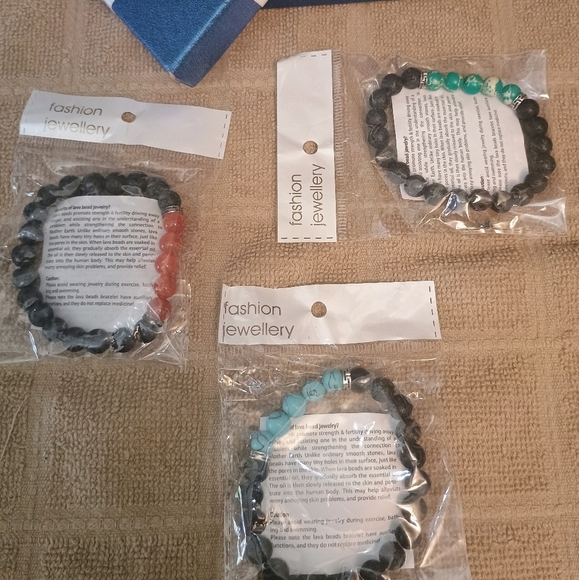 Unisex Lava And Gemstone Bracelets Set Of Three Brand New In Package - Picture 12 of 12